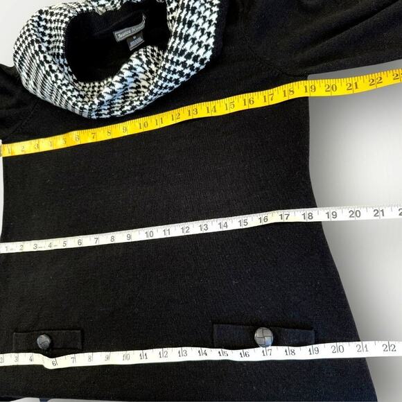 Jessica Howard Cowl Neck 3/4 Sleeves Knit Sweater Dress Size M Black Houndstooth - Picture 12 of 14